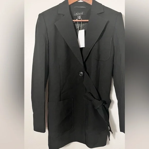 New Aligne Ferran Black tie waist jacket blazer sports coat workwear - Picture 2 of 9